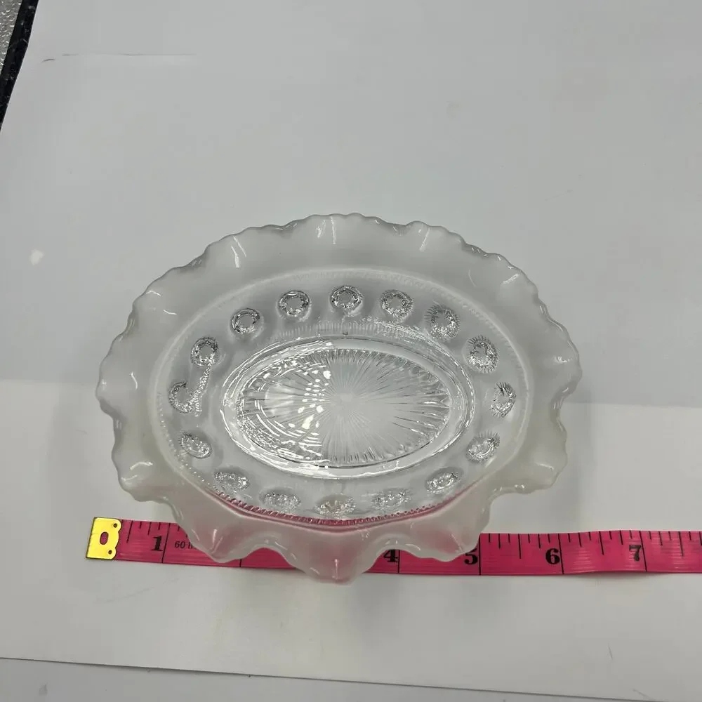 Vintage Clear Crystal Ribbon Hobnail Pattern Trinket Candy‎ Serving Dish